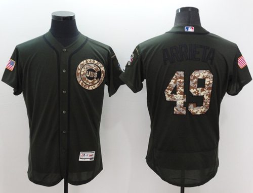 Cubs #49 Jake Arrieta Green Flexbase Authentic Collection Salute to Service Stitched MLB Jersey - Click Image to Close